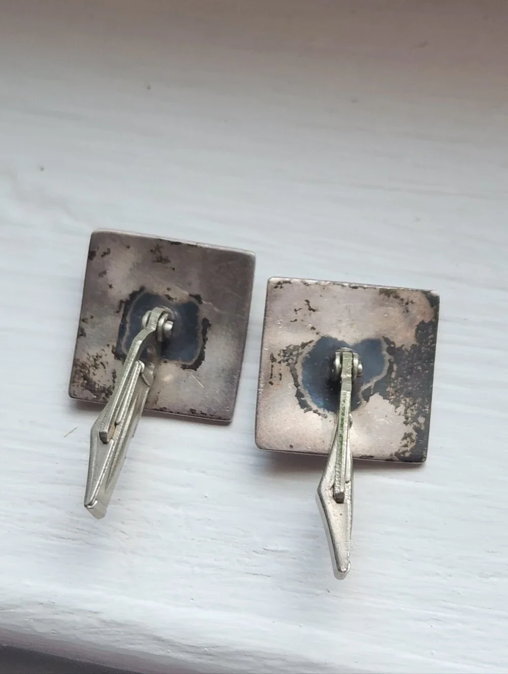 VTG STERLING SILVER TURQUOISE OVERLAY CUFFLINKS 3/4